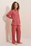 Women's Shirt Collar Oversize Dusty Rose Double Set - 3