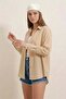 Women's Oversize Cut Basic Cotton Beige Shirt - 2