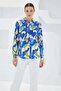 Women's Graphic Patterned Viscose Indigo Shirt - 2
