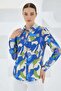 Women's Graphic Patterned Viscose Indigo Shirt - 5