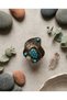 Bronze Women's Ring Authentic Copper Turquoise Stone Plate Model Adjustable Vintage - 4