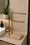 Natural Beige Marble Base Double Handle Antique Gold Metal Towel Holder |   Countertop Bathroom Towel Stand |   25X15 cm - 2