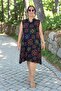 Polo Collar Asymmetric Cut Jopone Sleeves (Sleeveless) Ethnic Patterned Oversized Large Size Combed Cotton Dress