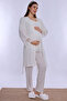 Adjustable Waist Elasticated Maternity Pajama Set with Dressing Gown Effortt - Ecru - 8