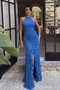 Blue Layton Halter Neck Backless Slit Long Evening Dress Ate-4582