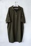 Dark Khaki Shirt Collar Buttoned 3/4 Sleeve Hidden Pocket Casual Oversize Woven Dress 115 70 - 2