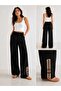 Black Flam Cotton Linen Casual Trend Pants - 3