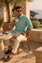 Men's Mint Green Striped Linen Shirt Regular Fit - 4