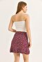 Floral double breasted ruffled woven viscose mini skirt burgundy - 5