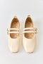 Women's Double Strap Oval Toe Short Heel Ballerinas Patent Leather Cream - 3
