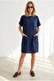 Women's Navy Blue Double Pocket Wide Fit Mini Dress Elb-19002679 - 4