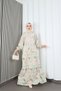 Women's modal fabric floral print hijab half placket buttoned summer dress - green hnt2130 - 6