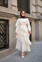 Women's Layered Tulle Lace Detailed Dress Ecru - 3