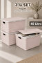 3-Piece Decorative Storage Box - Bathroom Kitchen Organizer with Lid, In-Cabinet Organizer 40Lt Pink
