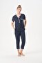 Women's Polka Dot Lace Detailed Capri Pajama Set 29131