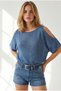 Women's Indigo Sleeveless Mercerized Knitwear Blouse Blz-19003403 - 2