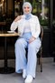 Women's Elastic Waist Strawberry Fabric Blue Casual Trousers - 6