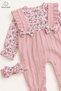 Baby Girl Set - Floral Patterned Bow Detailed Salopet Look Jumpsuit Set 0 3 6 9 12 Months - 6