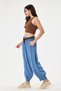Women's Blue Italian Carrot Fit Elastic Waist Belted Casual Tencel Pants 38 - 46 Size - 2