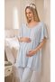 New Season Blue Scallop Linen Detailed Special Design 100% Cotton Summer Maternity Pajama Set with Breastfeeding Feature - 7