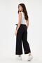 Women's Black Double Fabric High Waist Belted Wide Leg Palazzo Trousers - 2