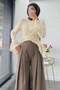 Premium Knitted Belted Palazzo Linen Trousers - Khaki - 3