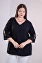 Women's Plus Size V-Neck Blouse with Sleeve Detail - 8