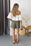 Women's Adjustable Waist Double Pocket 100% Cotton Shorts Green - 5544 - 5