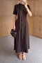 Shawl Collar Brown Maxi Linen Dress - 5