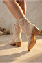 Beige Straw Weave Lace Detailed Women's Cowboy Boots Summer Shoes - 5