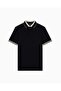 Men's Regular Cut Eagle Logo Embroidered Cotton Pique Fabric Short Sleeve Black Polo Collar T-Shirt