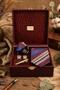 Burgundy Men's Gift Box - Tie with Handkerchief, Cufflinks, Tie Clip Kmk236
