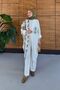 Women's Tulle Floral Embroidered Bat Sleeve Linen Suit - 6