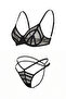 Vespera Aura - Black Thin Tulle and Ribbon Detailed Bra Set