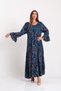 Blue Carmen Collar Shawl Pattern Ruffled Sleeve Skirts Floor-Length Dress - 5