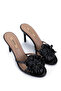 Women's Genuine Leather Black Heeled Slippers - 2