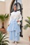 Elastic Waist Linen Look Voile Layered Skirt - Baby Blue - 3