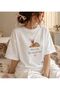 Ceylan Printed Crew Neck Cotton White Women's Oversize Tshirt