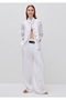 Women's White 100% Linen Classic Collar Long Sleeve Shirt - 3