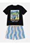 Boys' Summer Vibes Printed Black T-Shirt and Summer Shorts Set