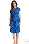 Cobalt Blue Turquoise Ethnic Patterned Waist Tie Midi Dress Belted Cotton Viscose Low Sleeve - 6