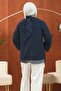 Navy Blue Polka Dot Balloon Sleeve Chiffon Blouse - 5