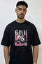 The Warning Design Printed Oversize Black T-Shirt