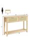 Boho Wooden Rattan Console Table 2 Drawers Open Shelf Slim Design Space Saving Perfect for Living Room, Hallway or Foyer, Natural Wood - 2
