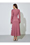 Pink Floral Print Maxi Dress with Long Sleeves - 5