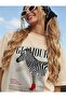 Zebra Printed Short Sleeve Crew Neck Women's Beige Tshirt