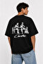 Unisex Corti̇ez Double Man and Bank Back Pattern Printed Oversize Thick Fabric Relaxed Cut Cotton T-Shirt