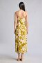 Regular Fit Heart Neckline Floral Linen Blend Strappy Midi Light Khaki Dress H8432Ax26Sm - 6
