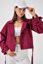 Women's Belted Short Trench Coat 1570 - Burgundy