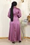 Draped Satin Evening Dress Dried Rose 19192 - 4